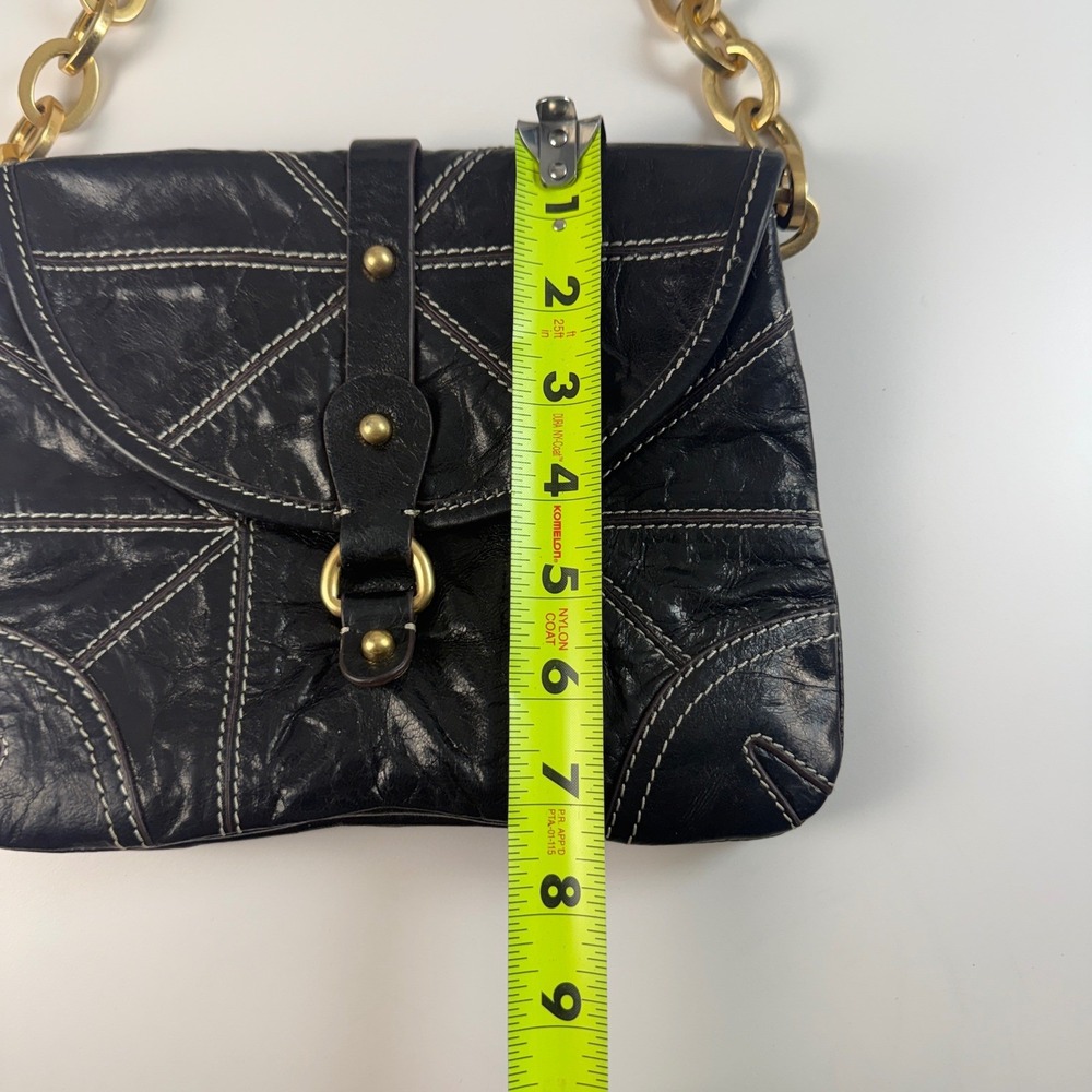Tracy Reese‎ Black Leather Gold Chain Shoulder Bag Y2K - Picture 11 of 14